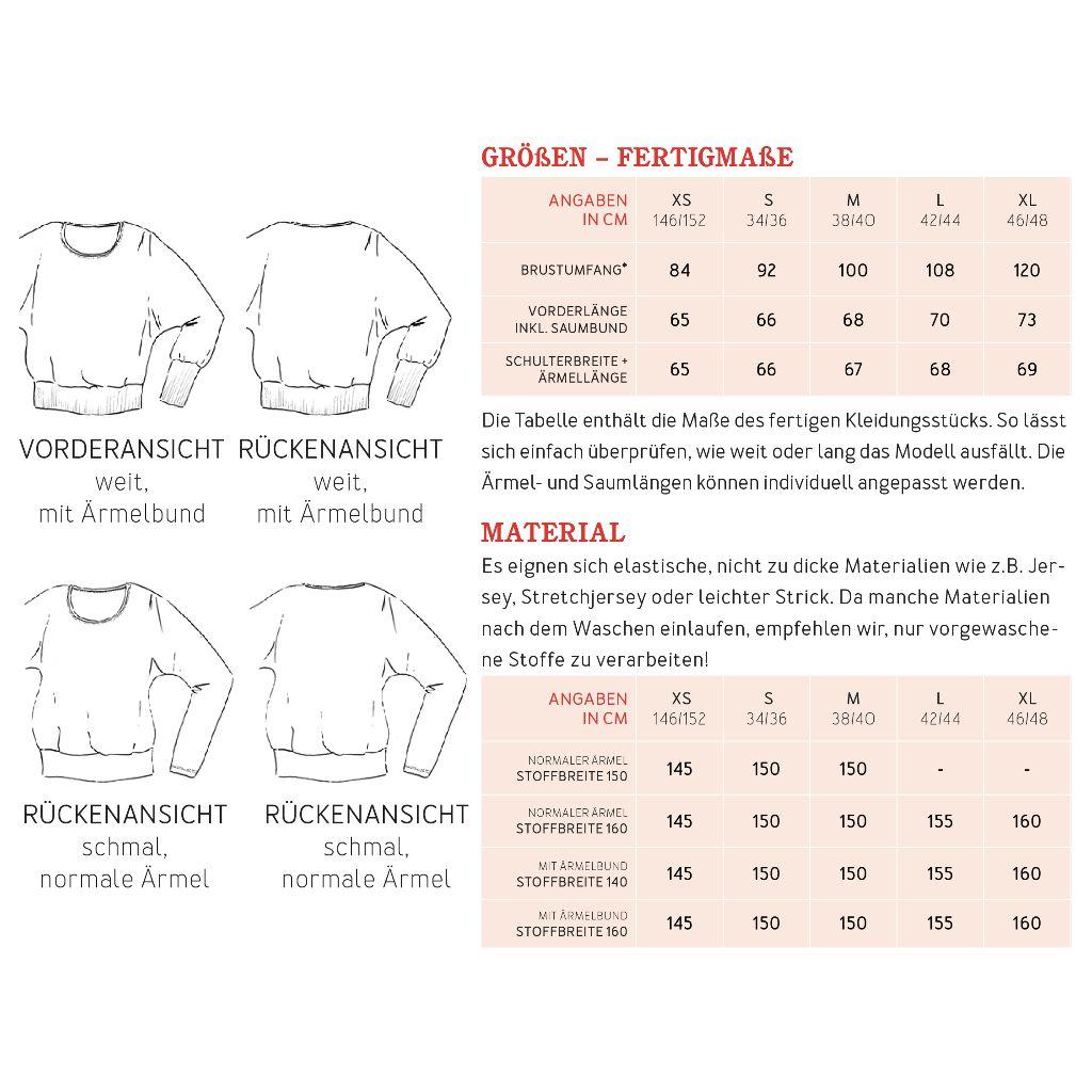 Papierschnittmuster Shirt Frau Usedom XS-XL
